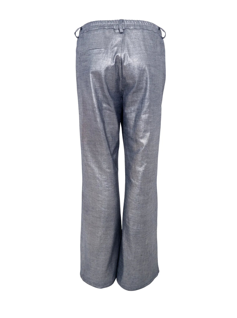 Black Colour Allure Box Glitter Pant - Silver