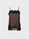 Black Colour Evie Lace Strap Top - Coffee