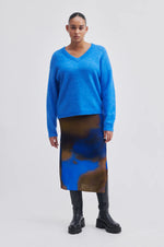 Second Female Brook Knit Oversize V-Neck - Campanula