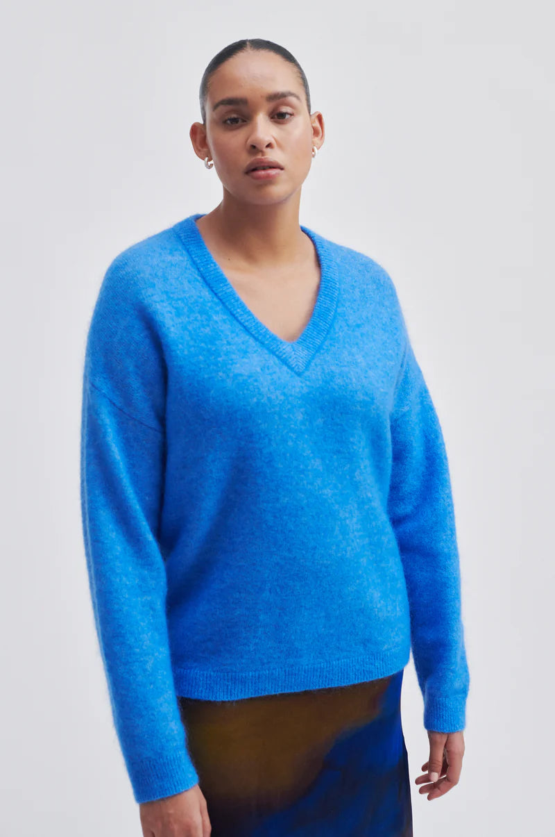 Second Female Brook Knit Oversize V-Neck - Campanula