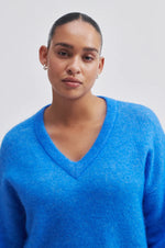 Second Female Brook Knit Oversize V-Neck - Campanula