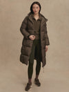 Varley Katya Long Down Puffer Coat - Dark Olive Metallic