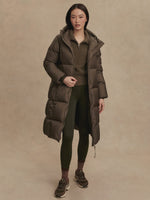 Varley Katya Long Down Puffer Coat - Dark Olive Metallic