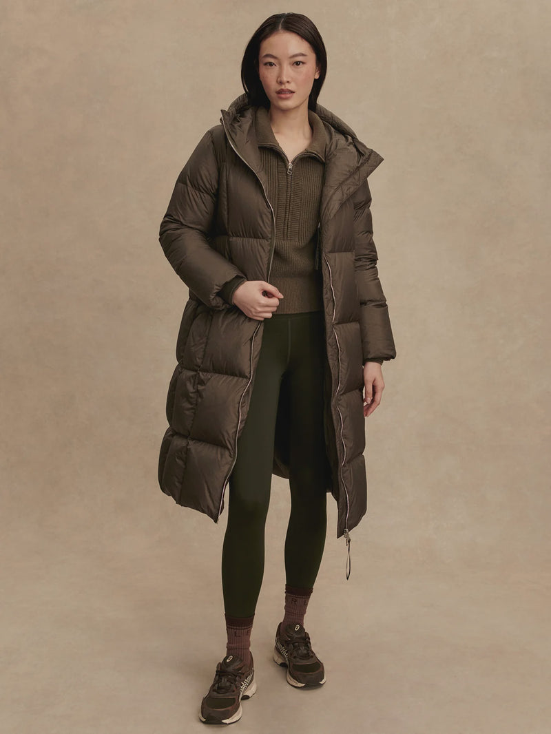 Varley Katya Long Down Puffer Coat - Dark Olive Metallic