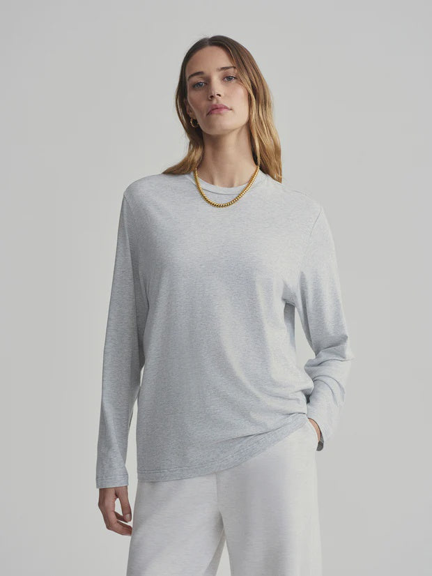 Varley Leah Long Sleeve Boyfriend Tee - Light Grey Marl