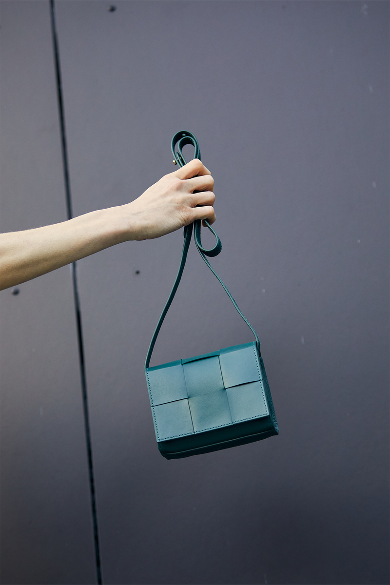 Aleo Matchbox Mini Cross Body Leather Bag - Malachite