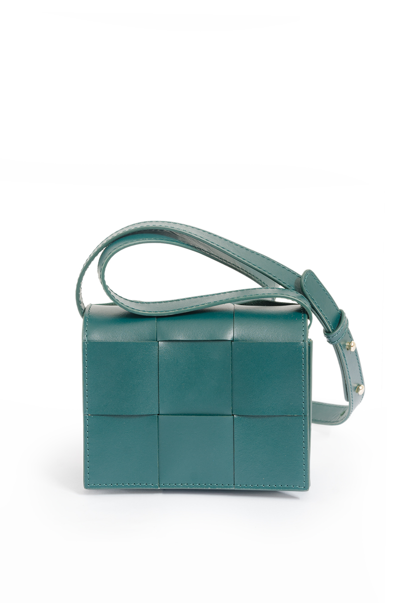 Aleo Matchbox Mini Cross Body Leather Bag - Malachite