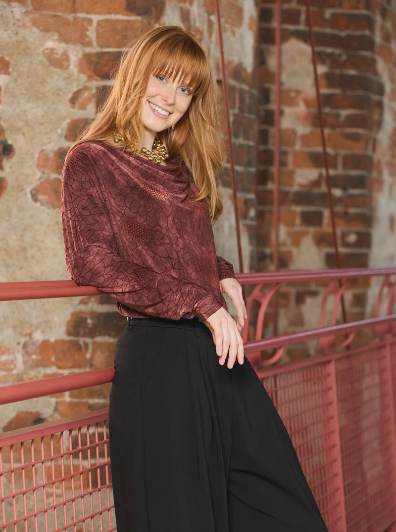 Black Colour Tessa Long Sleeve Top - Plum