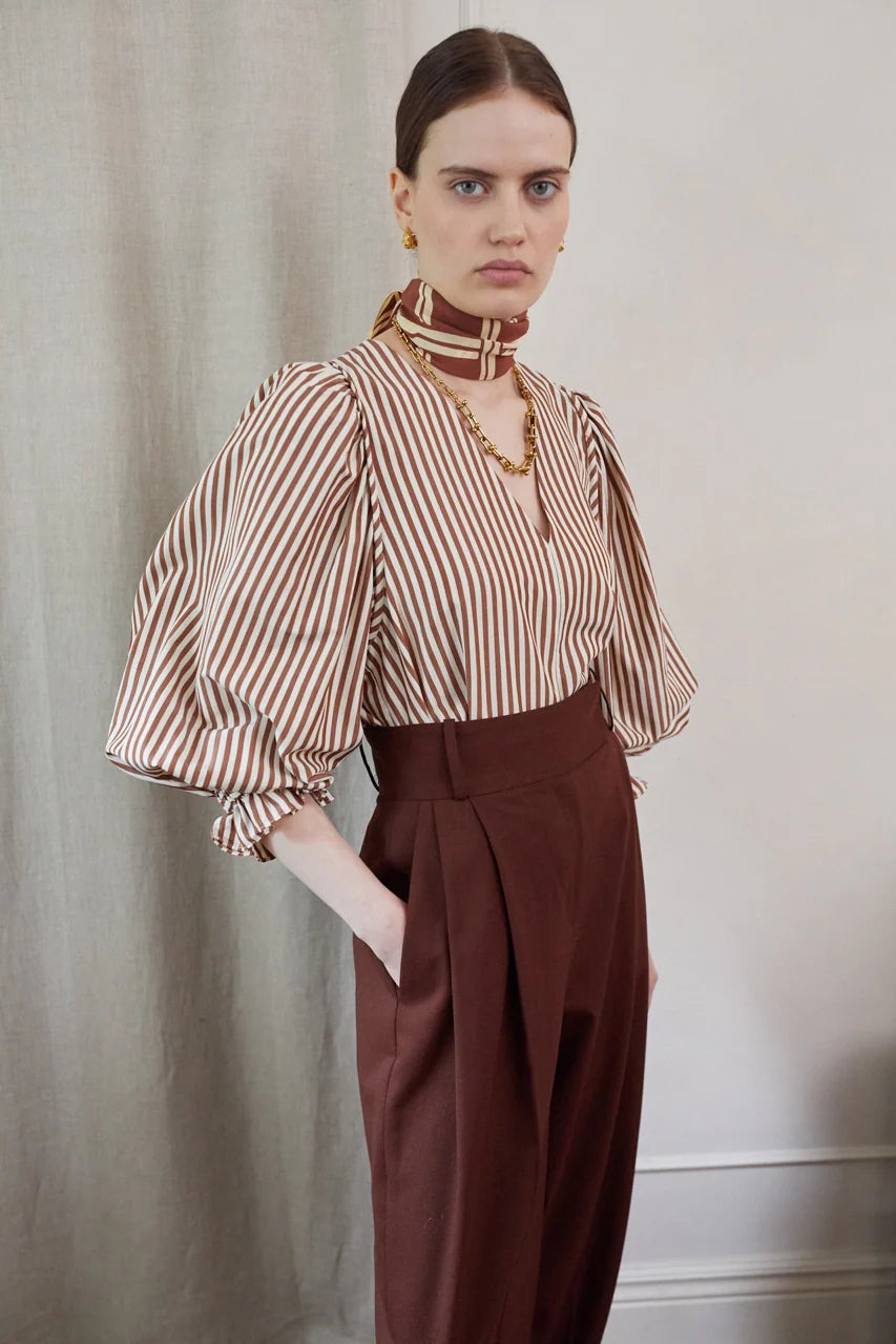 Vivere Remi Stripe Top - Brown/Cream