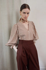 Vivere Remi Stripe Top - Brown/Cream