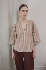 Vivere Remi Stripe Top - Brown/Cream