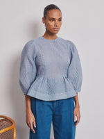 Vivere Ada Full Sleeve Bow Back Top - Light Blue