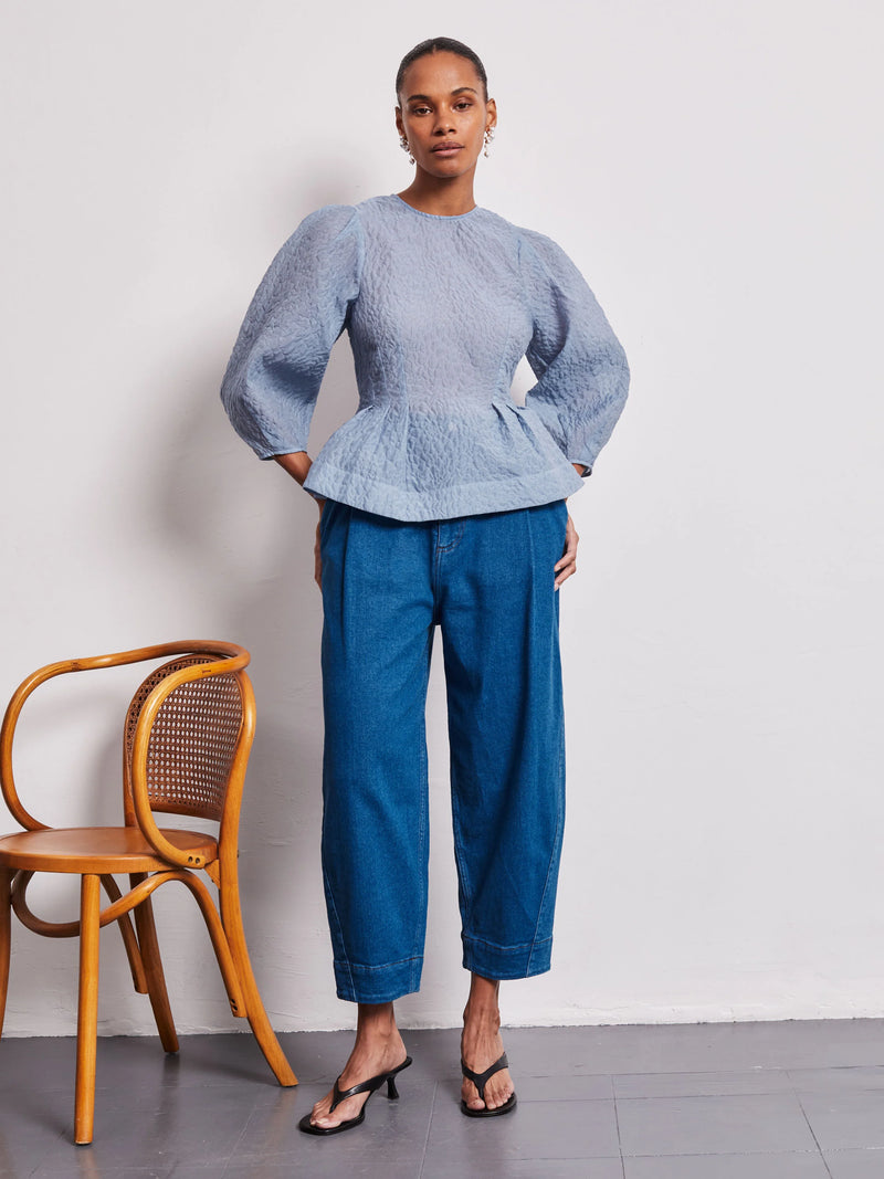 Vivere Ada Full Sleeve Bow Back Top - Light Blue