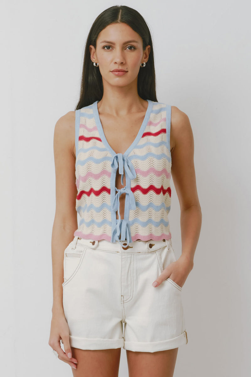 Seventy + Mochi Edie Tie Vest - Baby Blue Stripe
