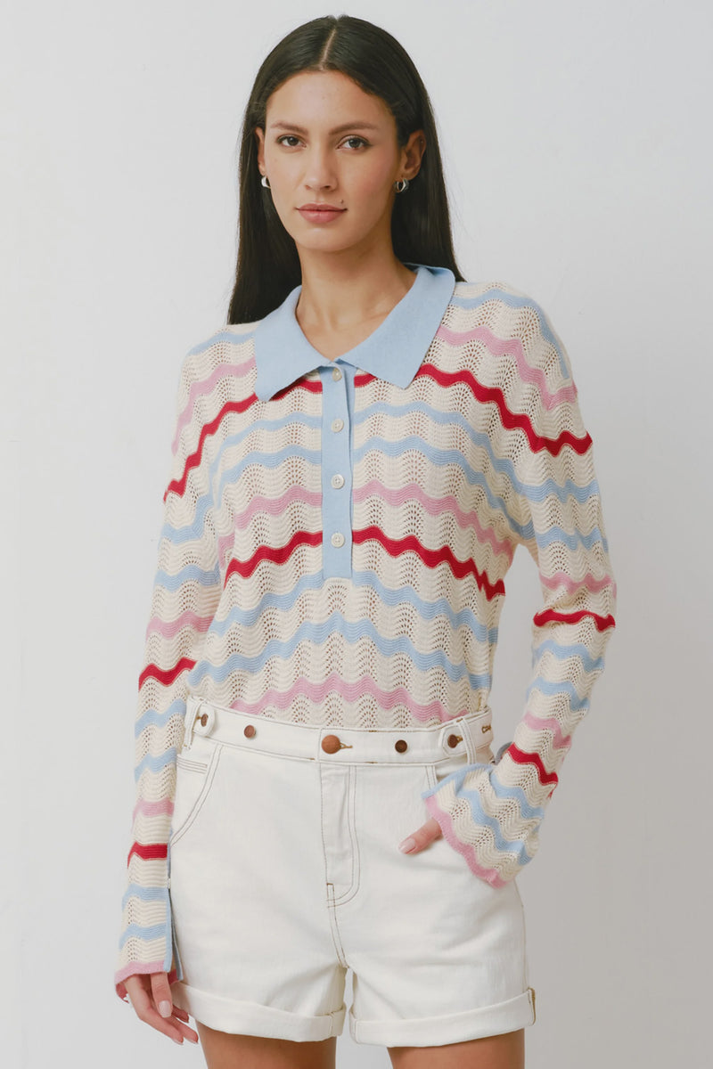 Seventy + Mochi Edie Henley Top - Baby Blue Stripe