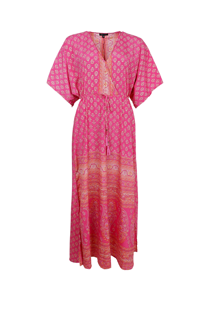 Black Colour Luna Long V-Neck Dress - Pink Empire
