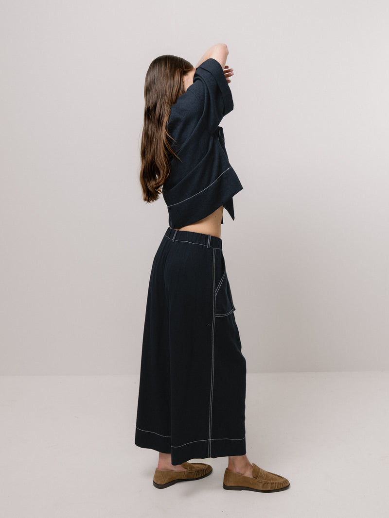 Emin + Paul Contrast Stitch Blouse - Navy
