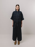 Emin + Paul Contrast Stitch Blouse - Navy