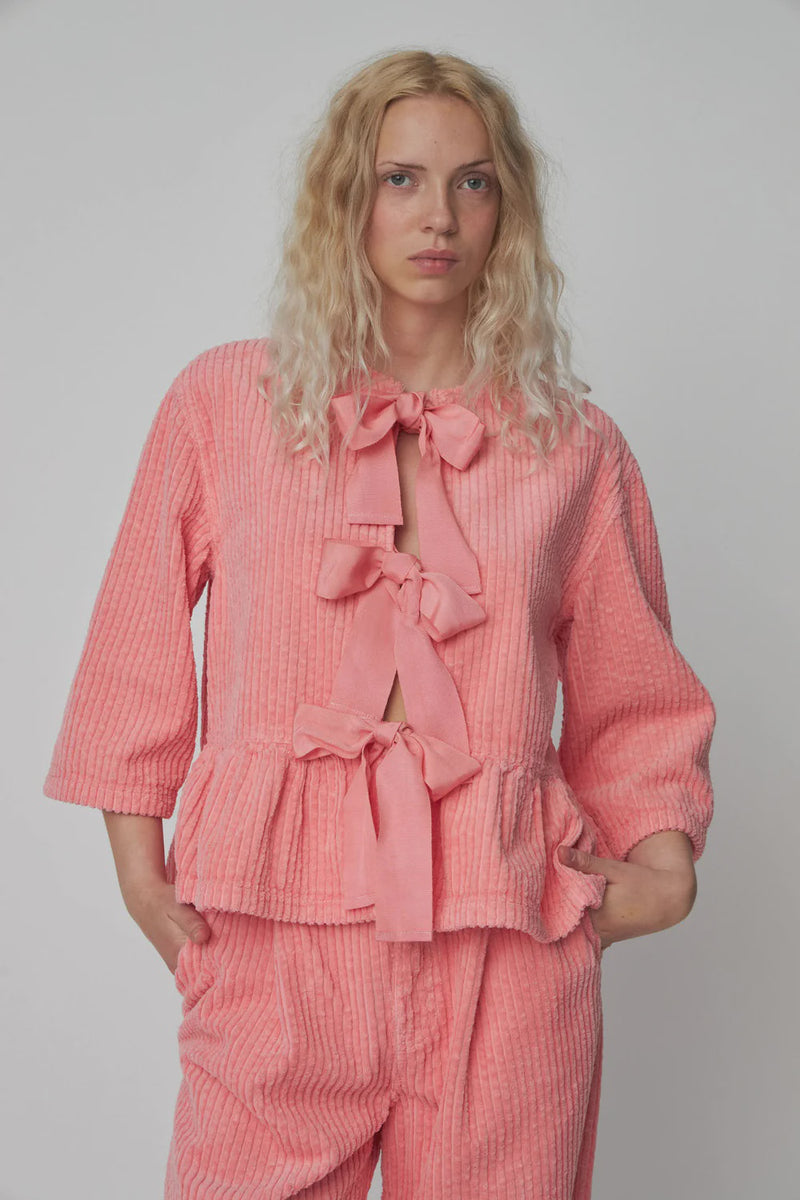 Stella Nova Corduroy Bow Blouse - Amazing Pink