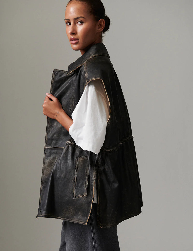 Day Birger Et Mikkelson Cristin Distressed Leather Waistcoat - Black Distressed