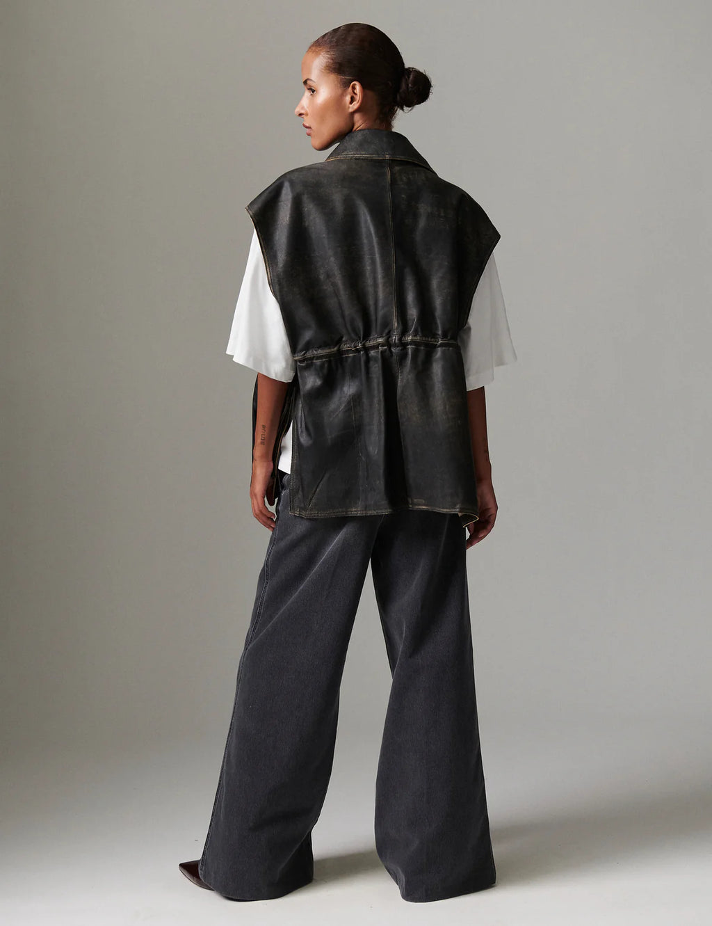 Day Birger Et Mikkelson Cristin Distressed Leather Waistcoat - Black Distressed