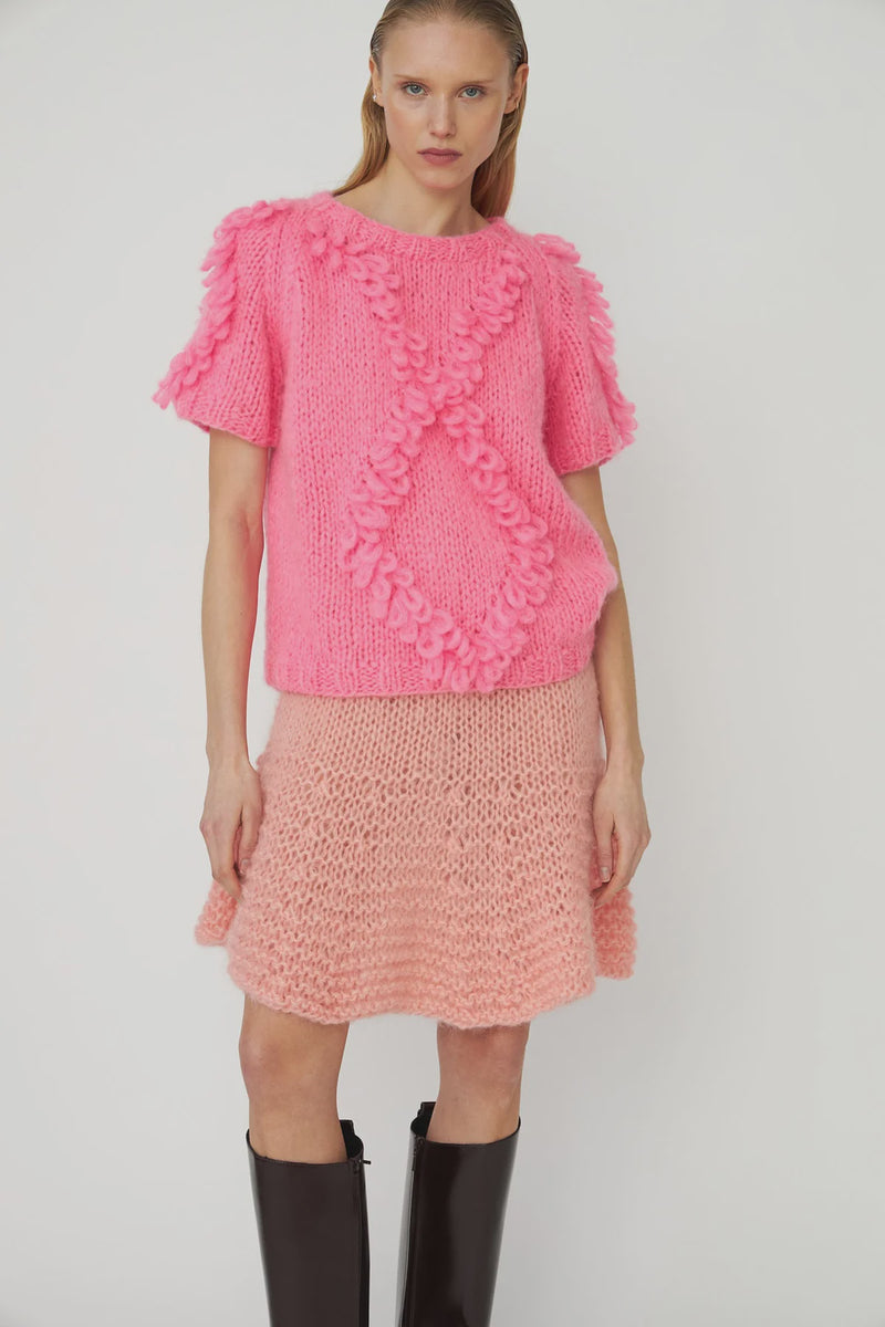 Dawn X Dare Estelle Diamond Handknit Top - Fluo Pink