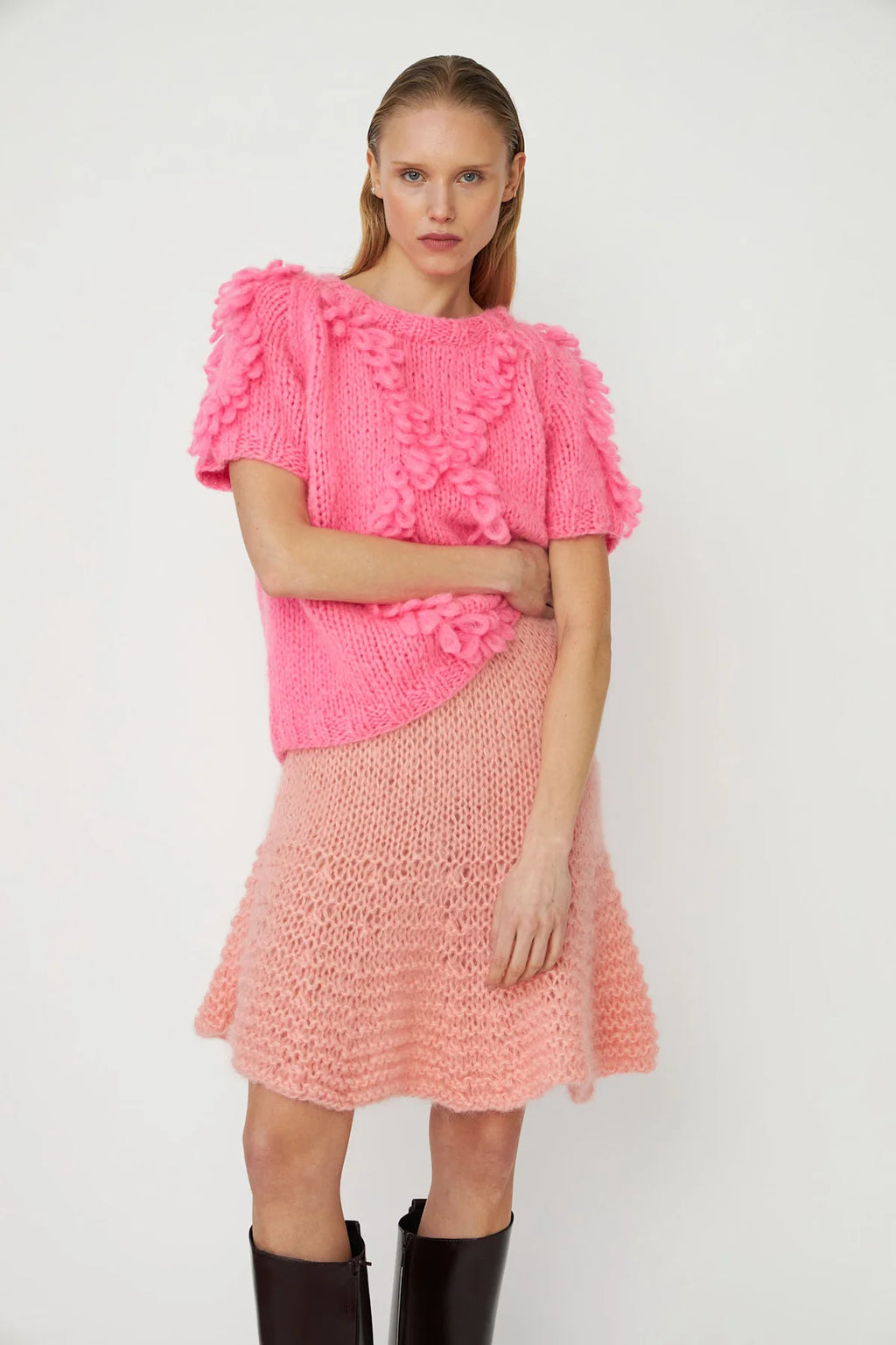 Dawn X Dare Estelle Diamond Handknit Top - Fluo Pink