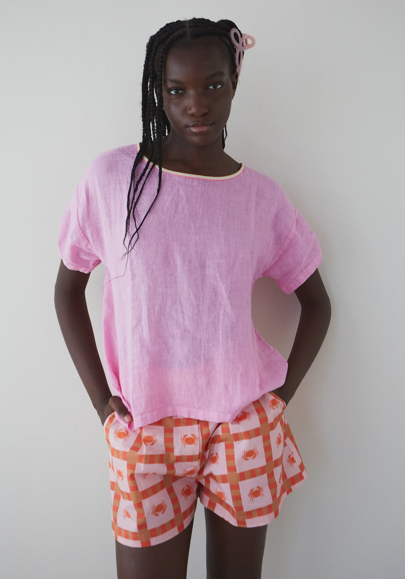 Dr Bloom Flake Linen Top - Pink