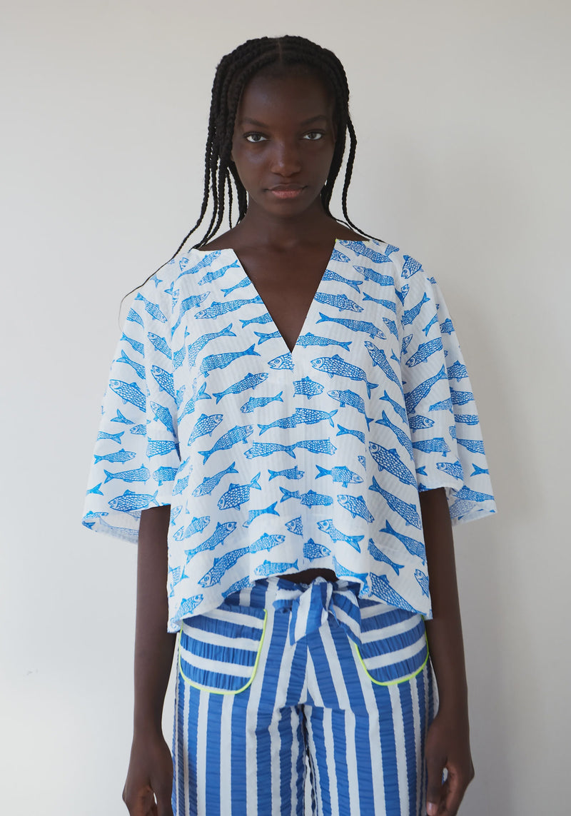 Dr Bloom Fishes Soplo Blouse - Blue