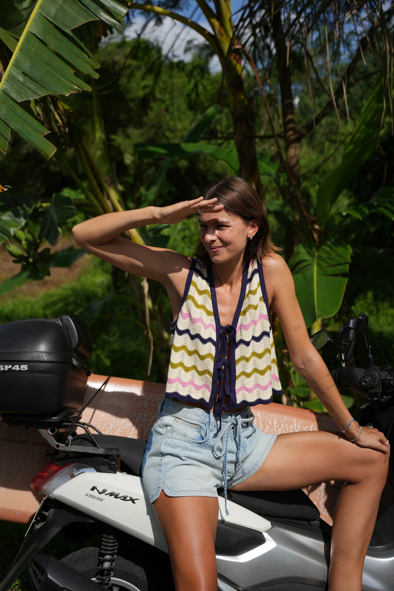 Seventy + Mochi Edie Tie Vest - Lime Strip