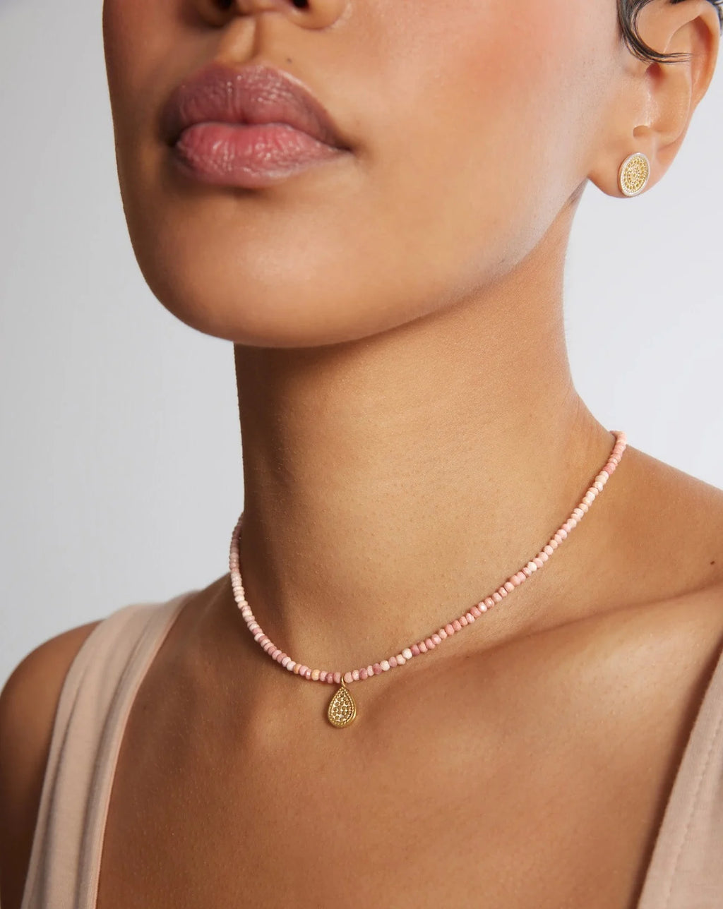 Anna Beck Beaded Pink Opal Drop Pendant Necklace - Gold