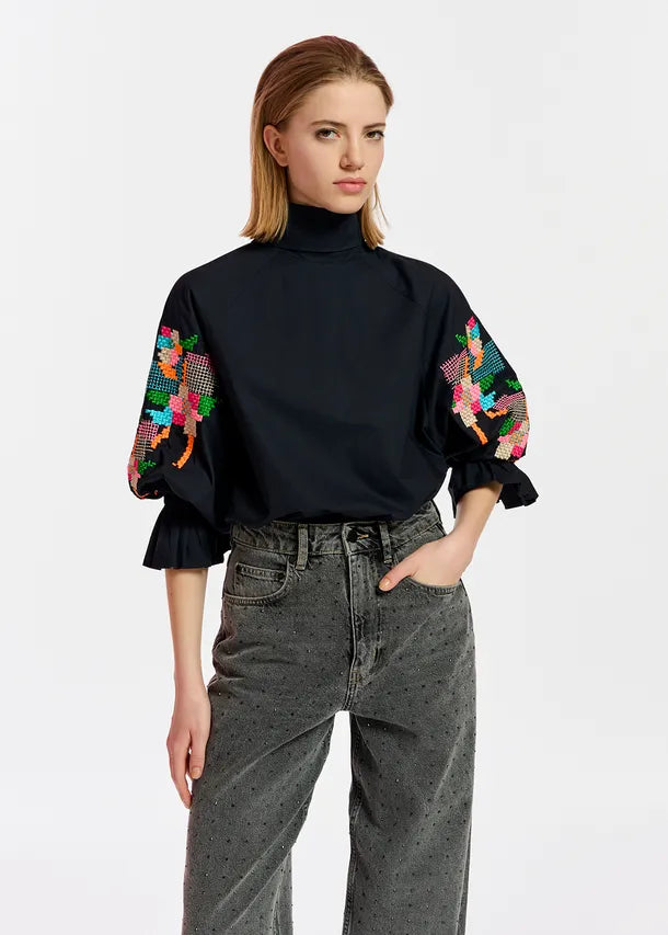 Essentiel Antwerp Eleanor Embroidered Top - Black