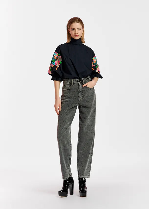 Essentiel Antwerp Eleanor Embroidered Top - Black