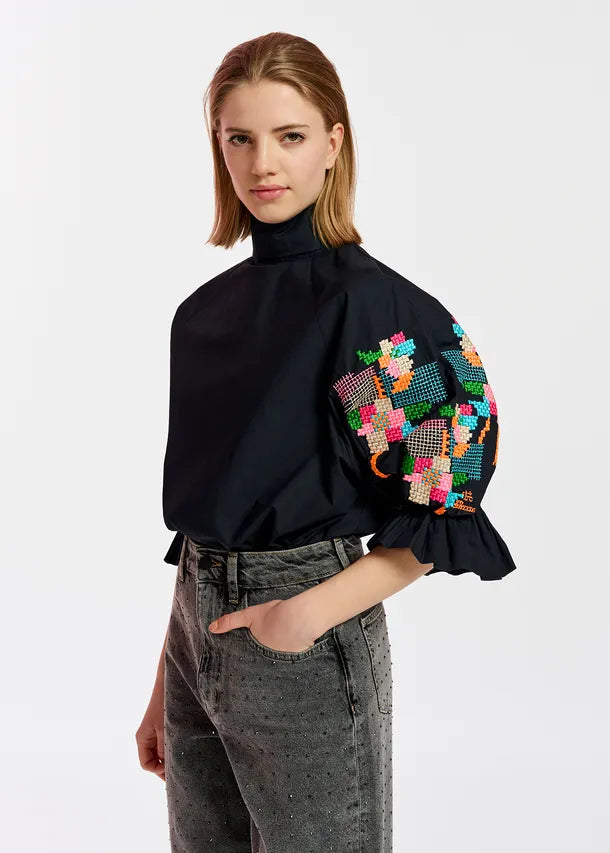Essentiel Antwerp Eleanor Embroidered Top - Black