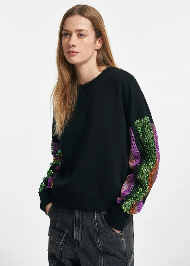 Essentiel Antwerp Equins Sweater With Sequins - Black Multicolour