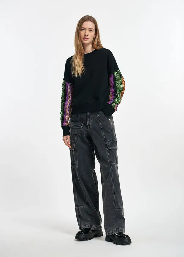 Essentiel Antwerp Equins Sweater With Sequins - Black Multicolour