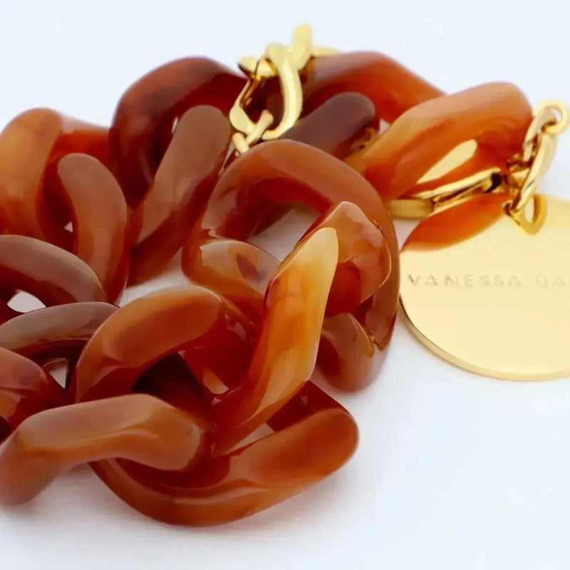Vanessa Baroni Flat Chain Bracelet -  Cognac Marble