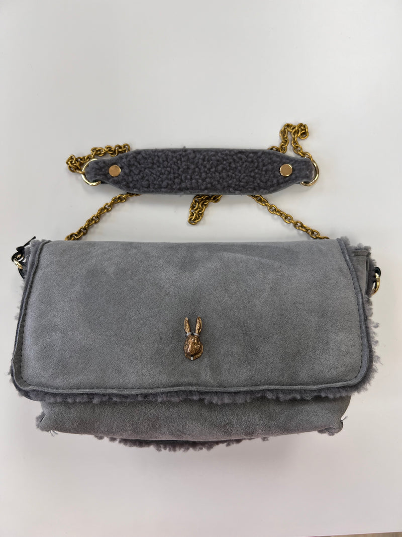 Sous Les Paves Mai Tai Grey Sheepskin Bag - Rabbit