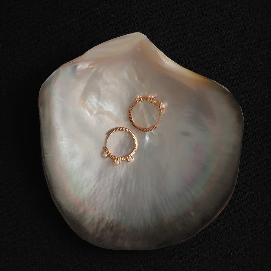 Carré Gold Plated Hoop Earrings with Pearl