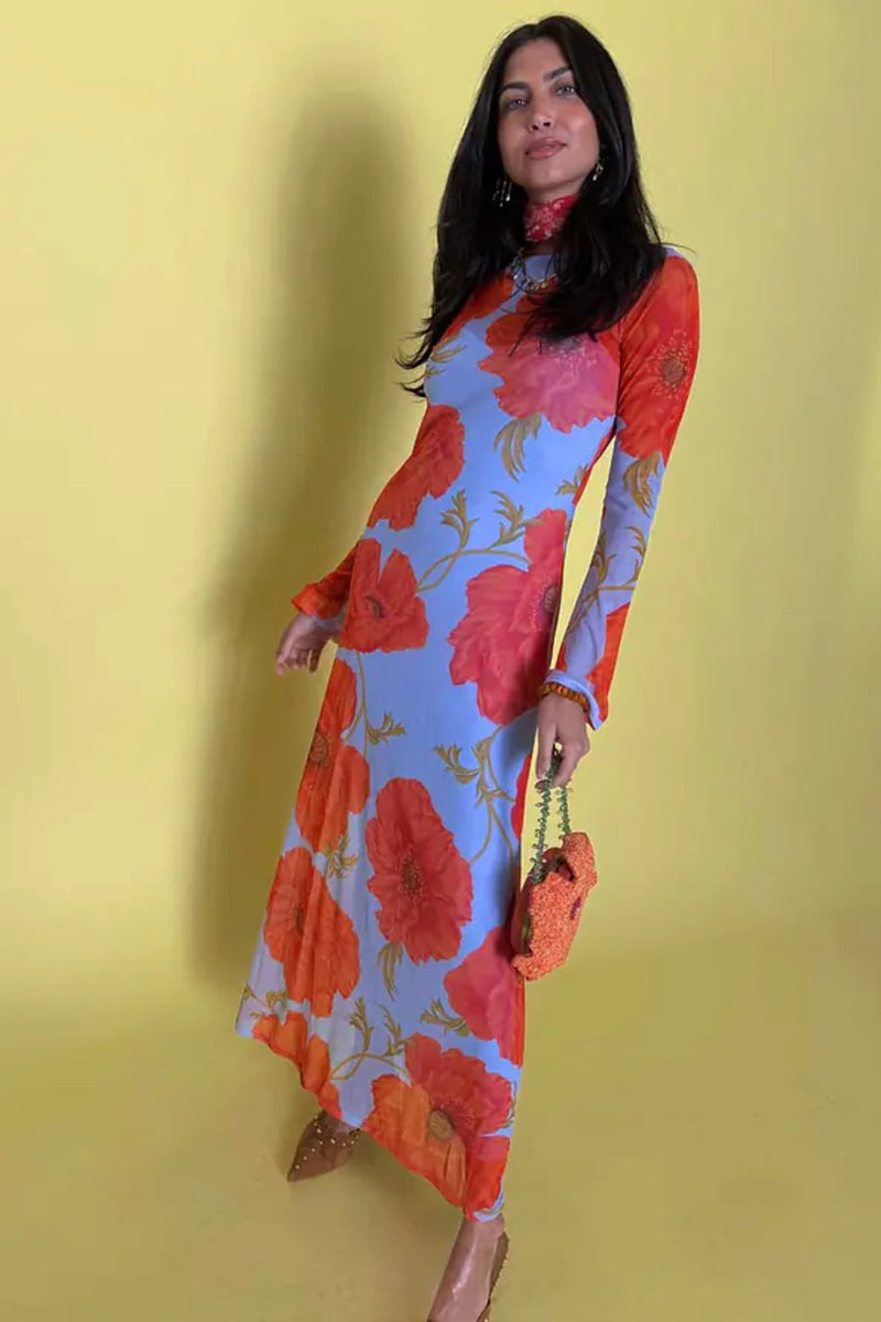 Never Fully Dressed Blue Poppy Aria Mesh Dress
