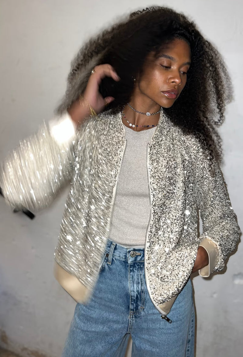 Never Fully Dressed Sequin Bomber - Silver