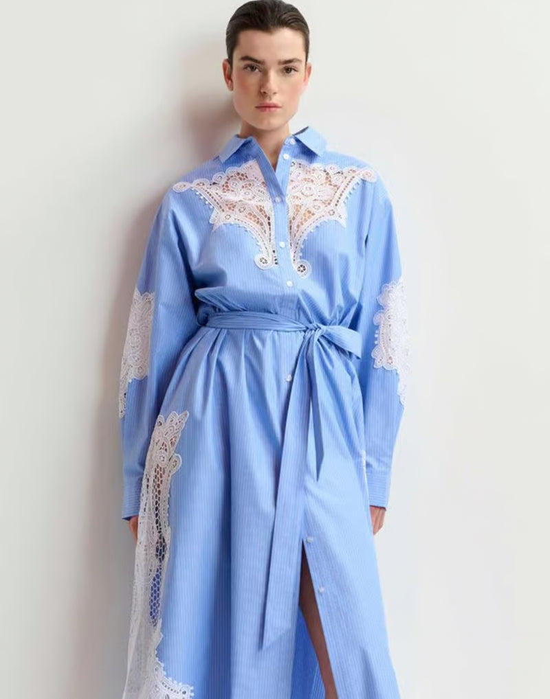 Essentiel Antwerp Haze Lace Panelled Dress - Aqua Blue