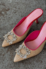Never Fully Dressed Buckle Mule Heel City Mules - Raffia