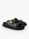 Genuins Galia Embossed Leather Sandal- Dark Black