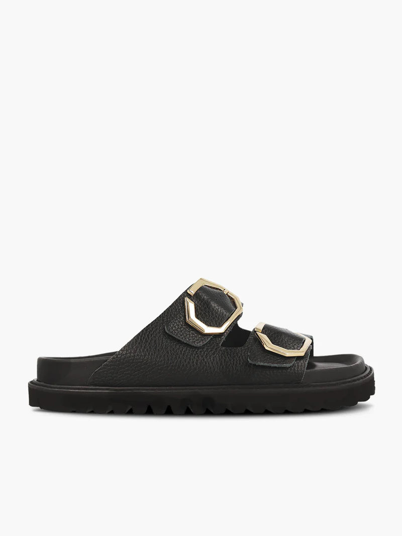 Genuins Galia Embossed Leather Sandal- Dark Black
