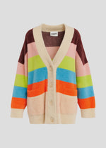 Essentiel Antwerp Gaan Fluffy Striped Cardigan - Blue/Ecru/Orange
