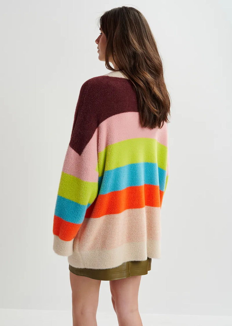Essentiel Antwerp Gaan Fluffy Striped Cardigan - Blue/Ecru/Orange