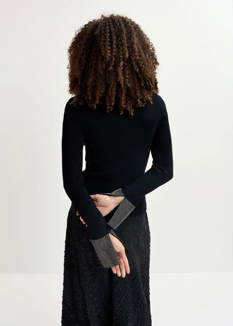 Essentiel Antwerp Gomi Pullover With Rhinestone-Embellished Cuffs - 25 Year Exclusive - Black