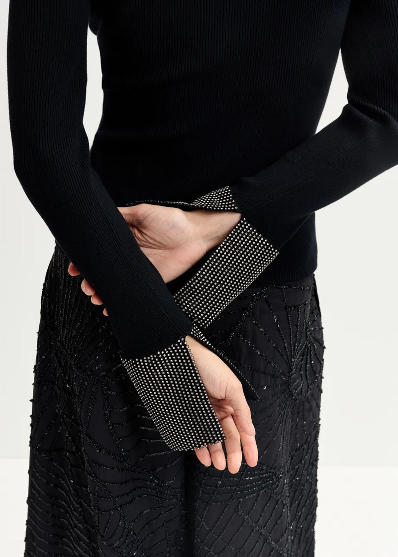 Essentiel Antwerp Gomi Pullover With Rhinestone-Embellished Cuffs - 25 Year Exclusive - Black