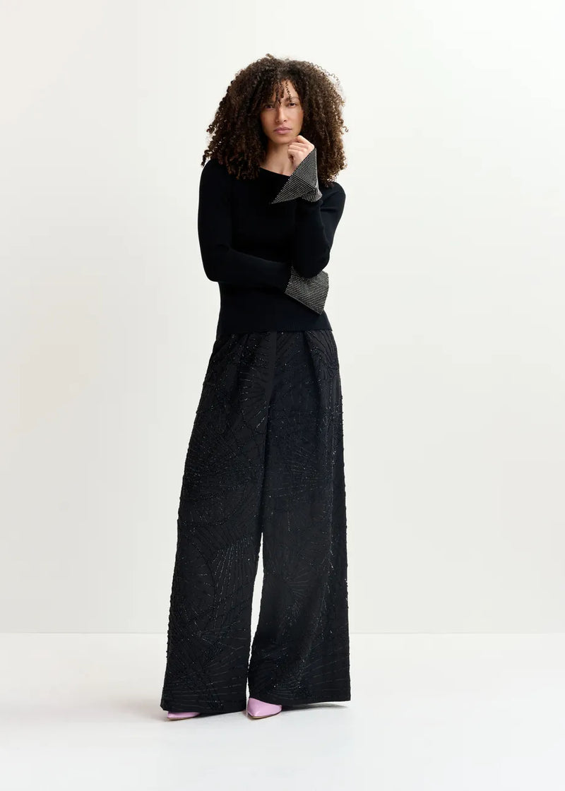 Essentiel Antwerp Gomi Pullover With Rhinestone-Embellished Cuffs - 25 Year Exclusive - Black
